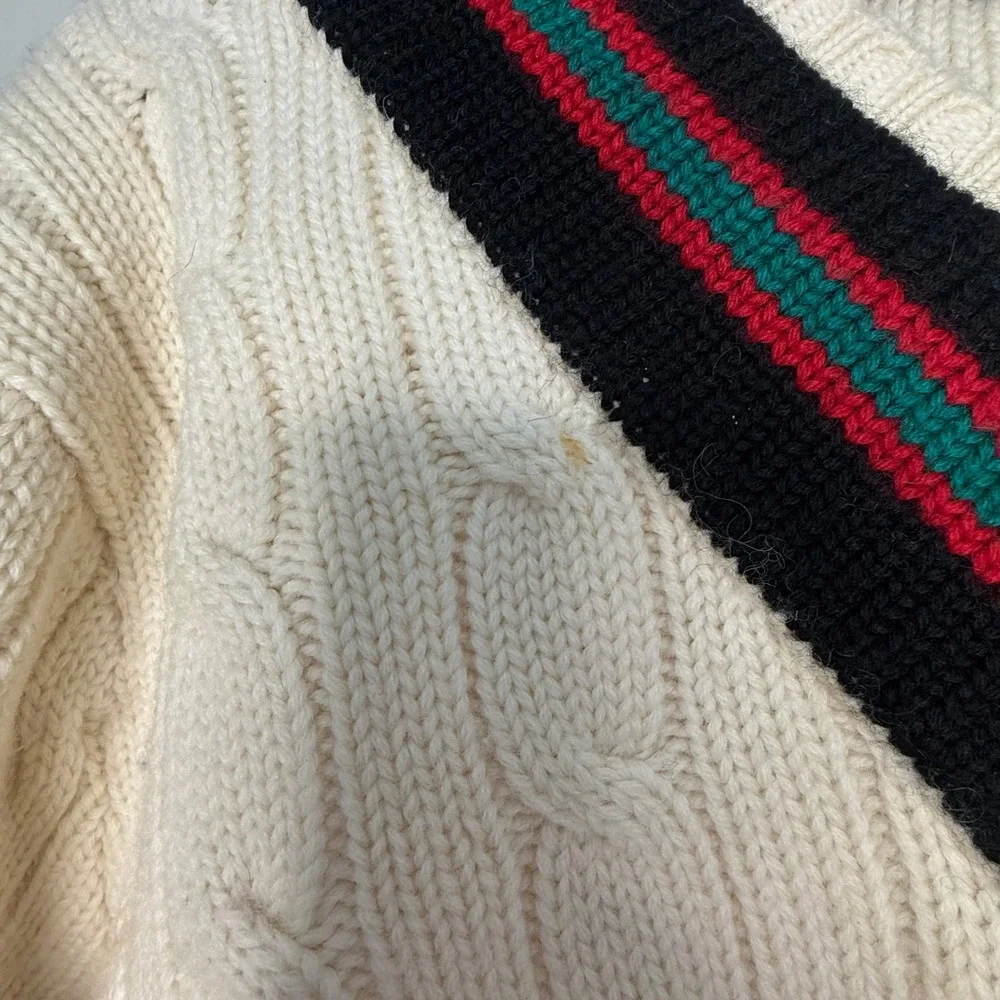 Vintage Polo Ralph Lauren 100% Wool Cable Knit Tennis Sweater Cream Mens Large‎